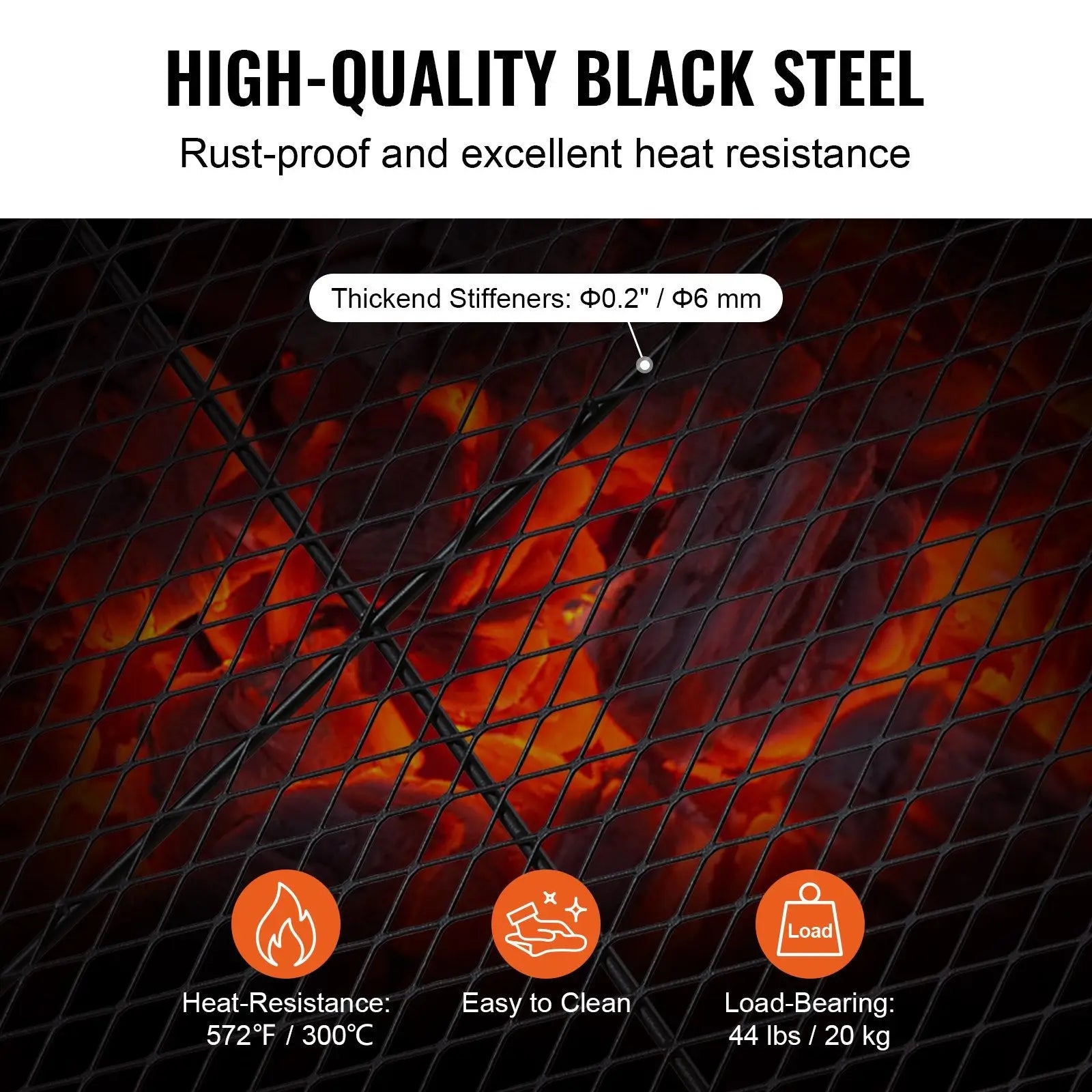 30 inch fire pit grill grate round black steel cooking mesh with thickened stiffeners for rust-proof durability