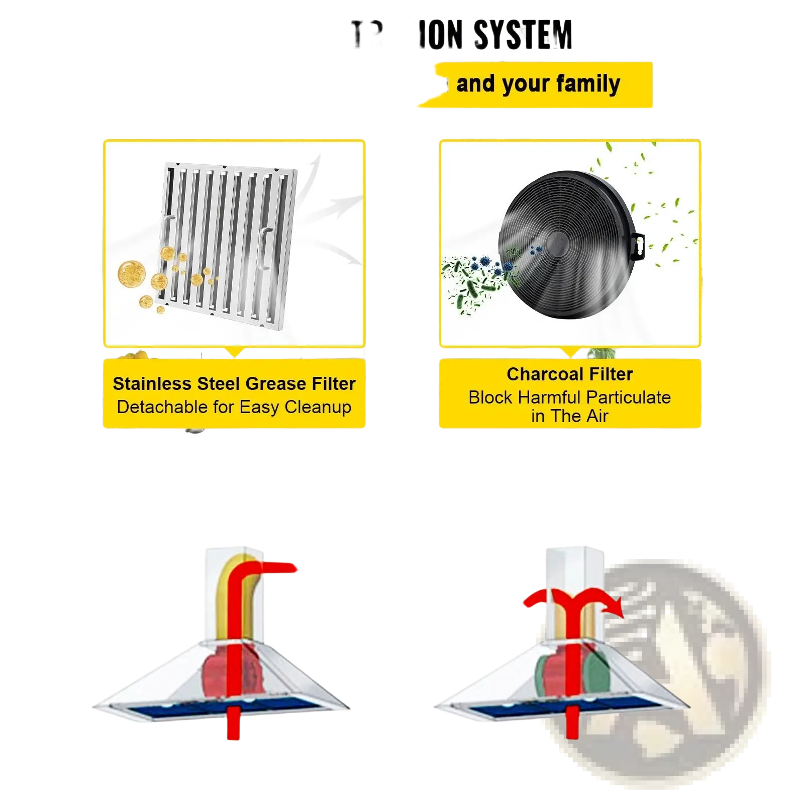 Stainless steel grease filter with vertical slats and detachable handle for easy cleanup in 30 inch insert range hood 900cfm vent