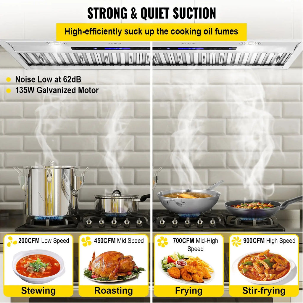 30 inch stainless steel insert range hood with 900cfm strong and quiet suction for high-efficiency oil fume removal
