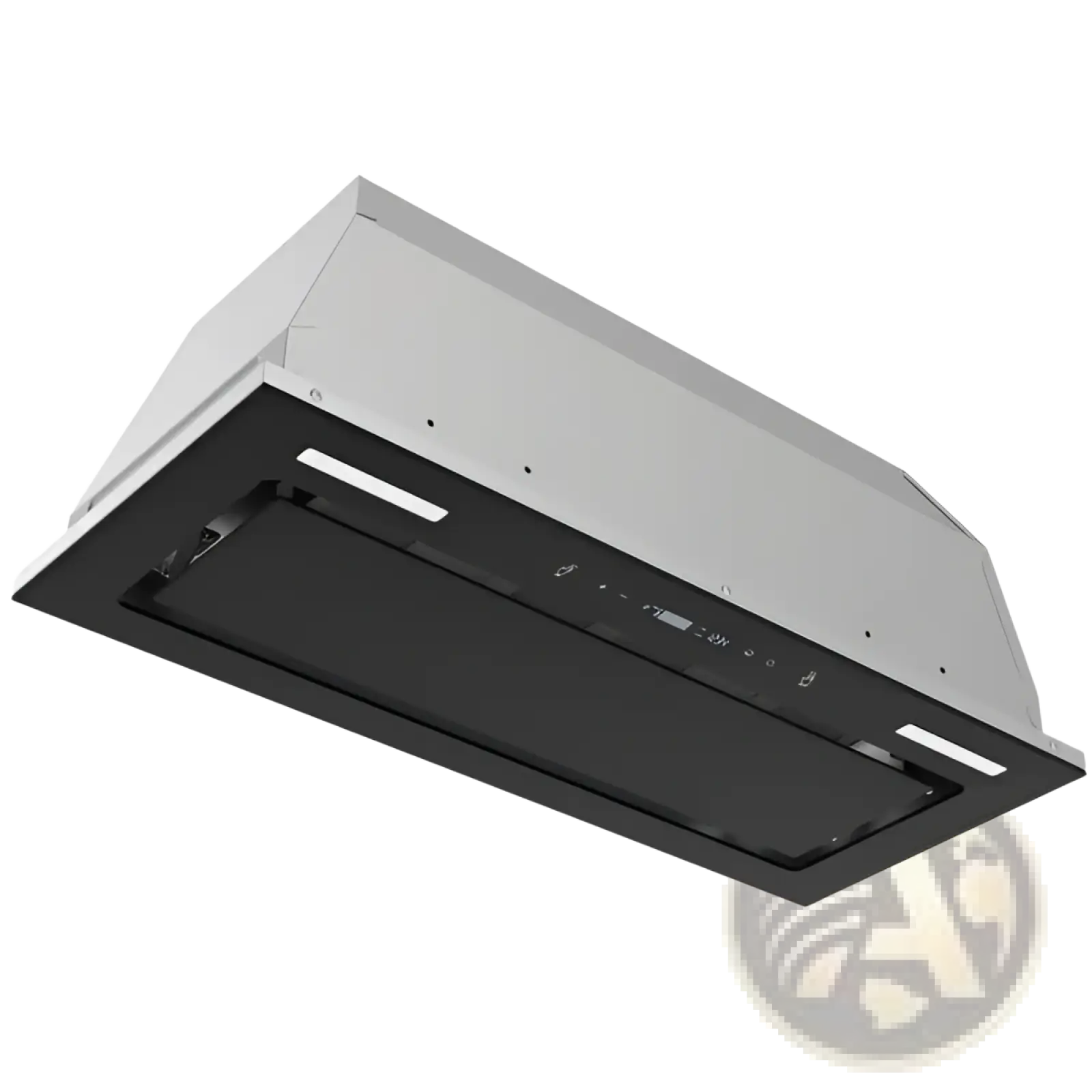 30 inch range hood insert with modern stainless steel construction black glass panel and minimalist control interface