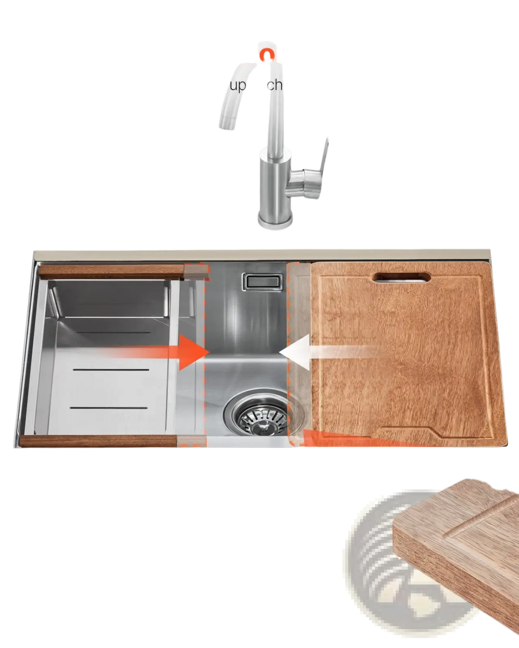 30 inch stainless steel undermount workstation sink with dual compartments wood sliding cutting board insert