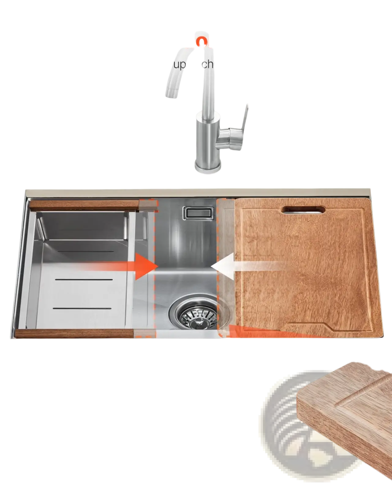 30 inch stainless steel undermount workstation sink with dual compartments wood sliding cutting board insert