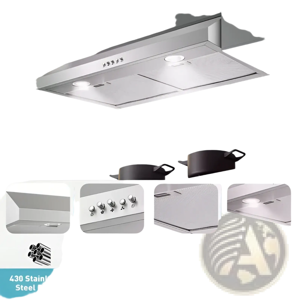 30 inch under cabinet stainless steel range hood with led lights push button control and 500 cfm airflow capacity
