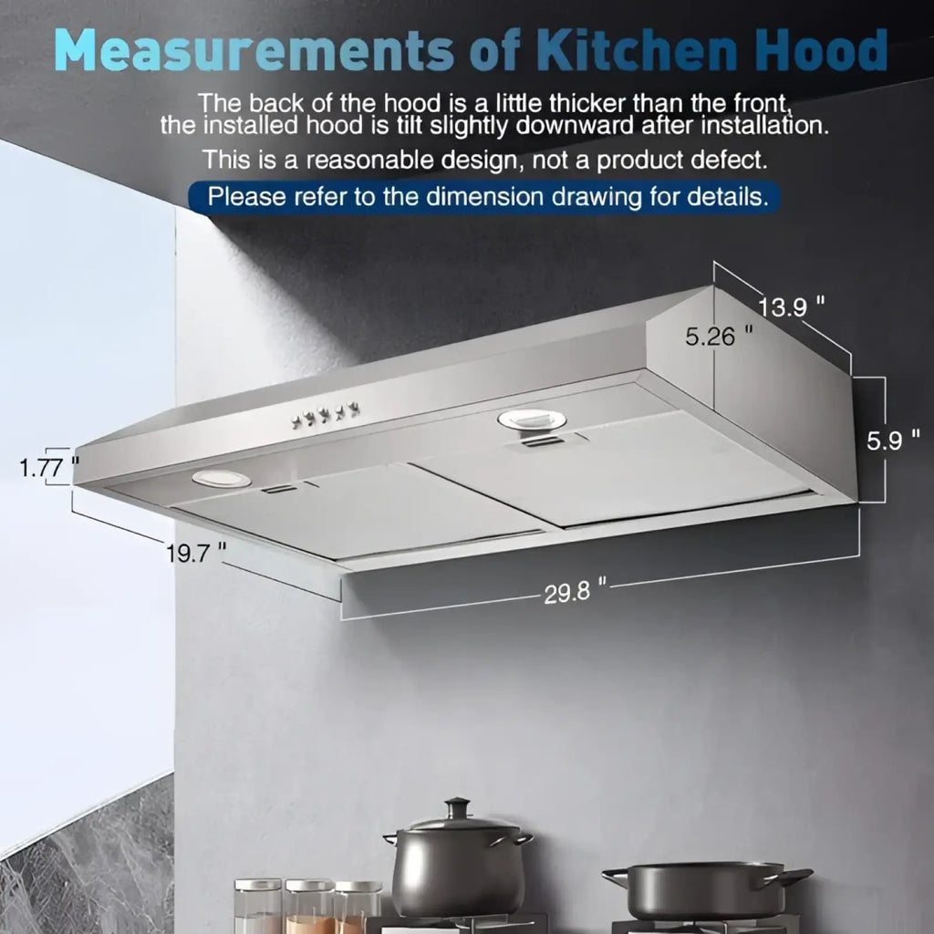 30 inch under cabinet range hood in stainless steel with sleek modern design and integrated lighting for kitchens