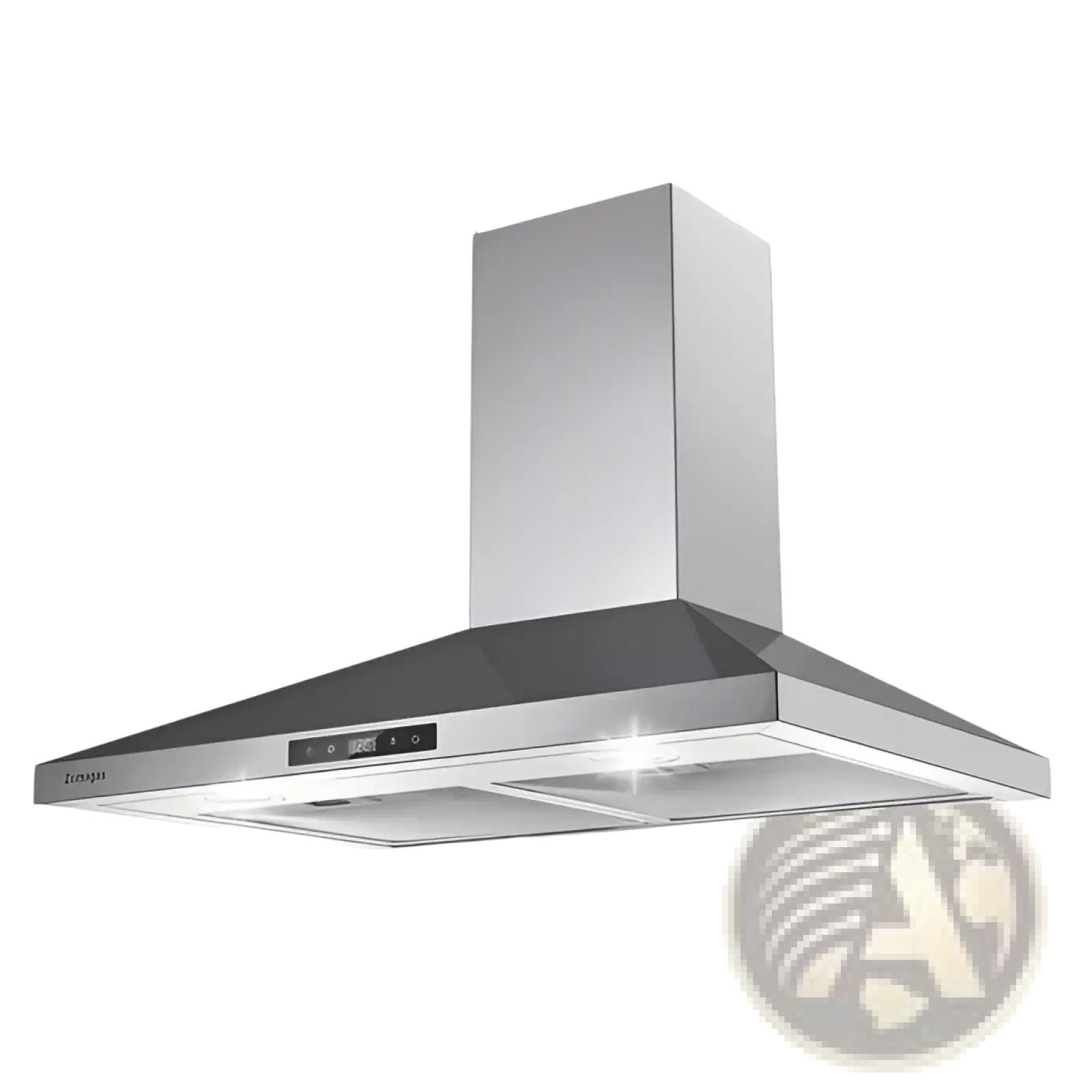 30 inch wall mount range hood in stainless steel with sleek modern design and digital control panel generating 450 cfm
