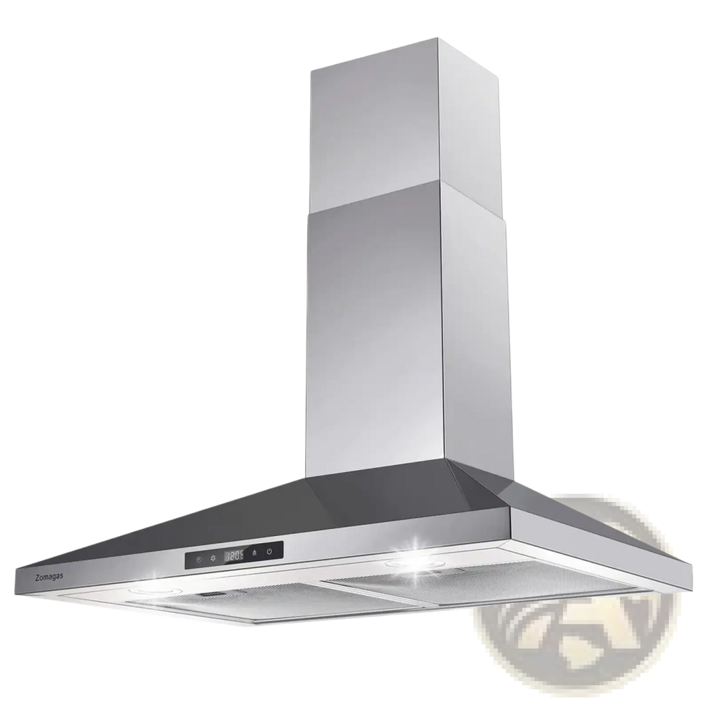 30 inch wall mount stainless steel zomagas range hood with 450 cfm and sleek modern digital control panel