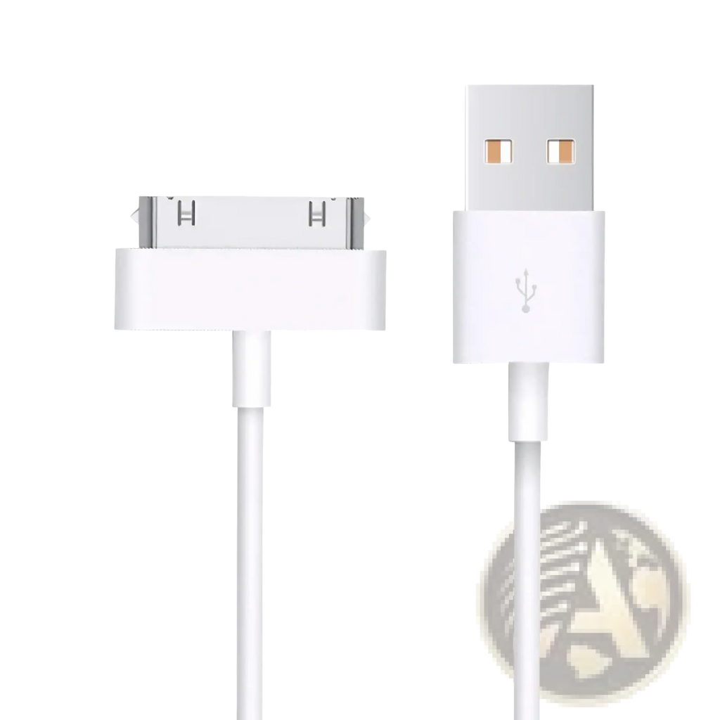 White 30 pin usb charging cable for iPhone 4 iPad and iPod with durable connector for reliable charging