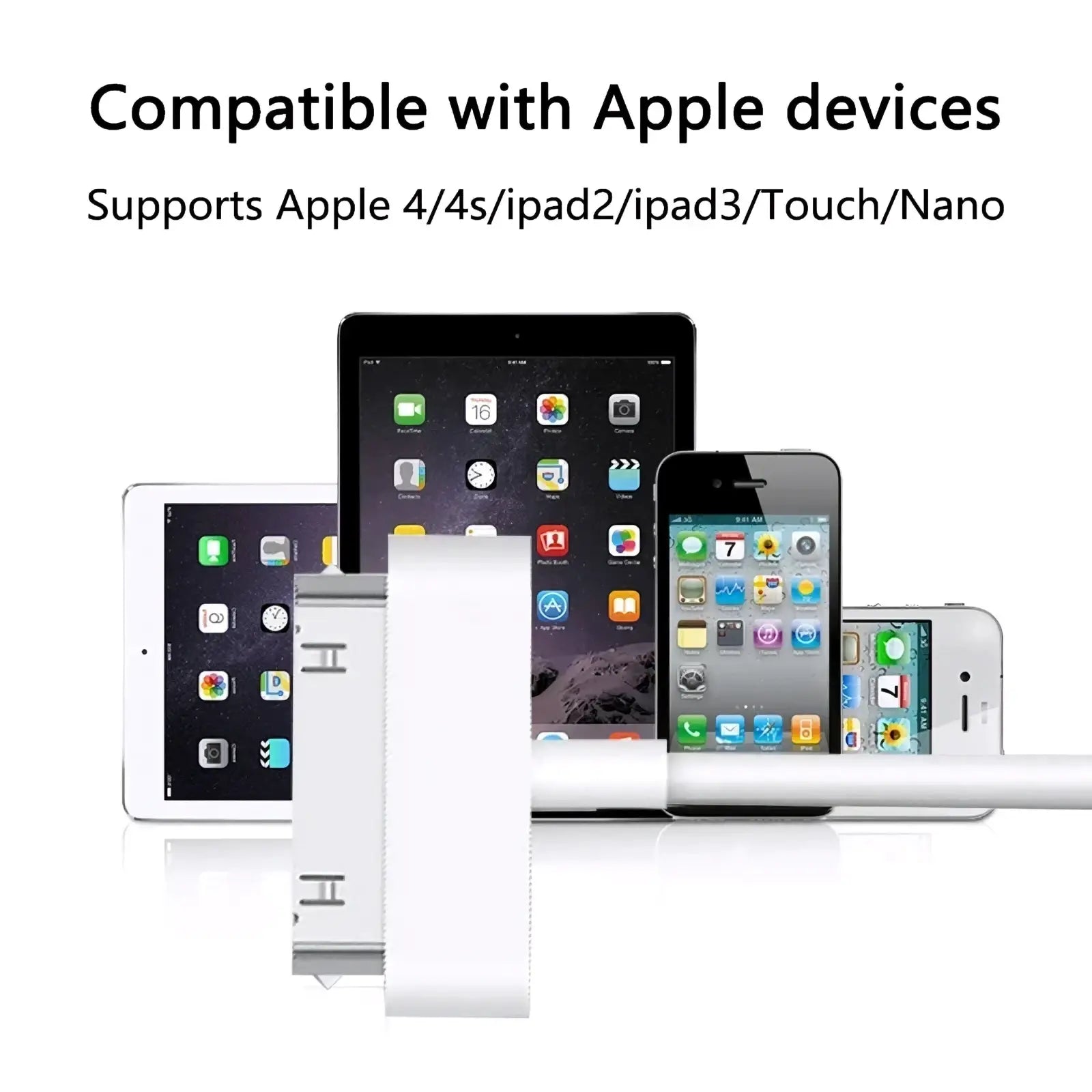 White slim magnetic charging dock for apple devices compatible with 30 pin usb charging cable for iphone 4 ipad ipod
