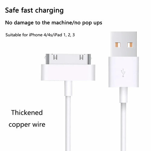 White 30 pin USB charging cable for iPhone 4 iPad iPod with thickened copper wire for enhanced durability
