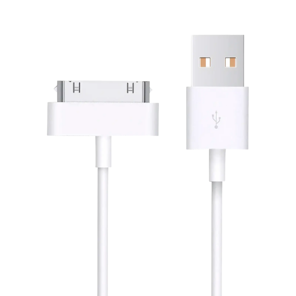 White 30 pin usb charging cable for iPhone 4 iPad and iPod with durable connector for reliable charging