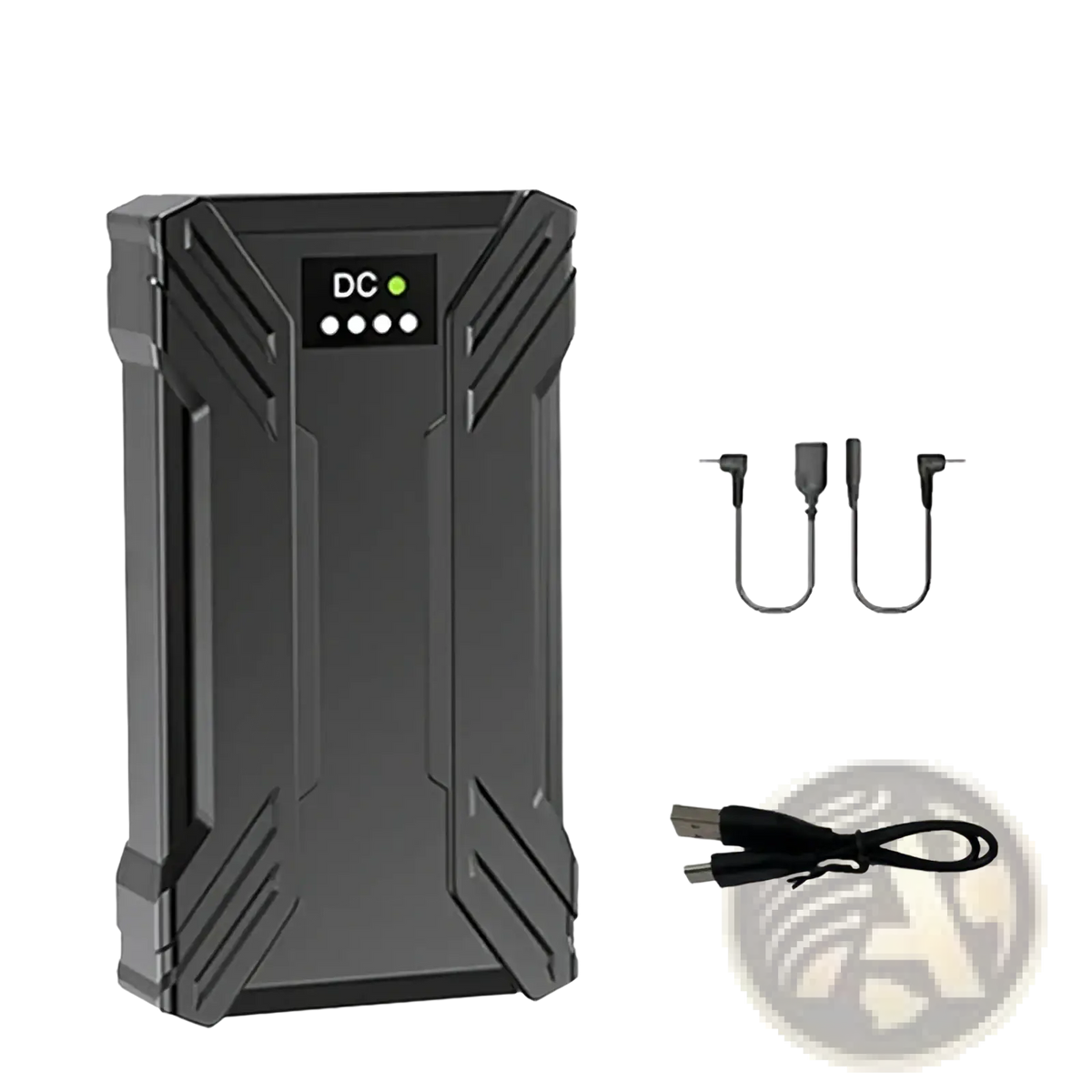 Black rugged portable power bank with digital display showing DC and battery level for 30000mah 40000mah heated vest use