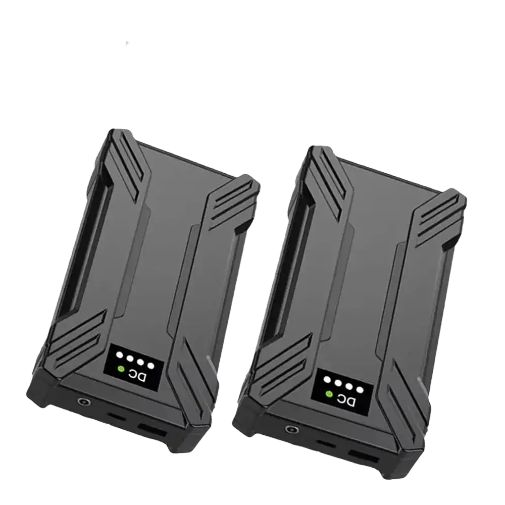 Black rugged 30000mah 40000mah heated vest power bank battery chargers with textured angular design and led indicators