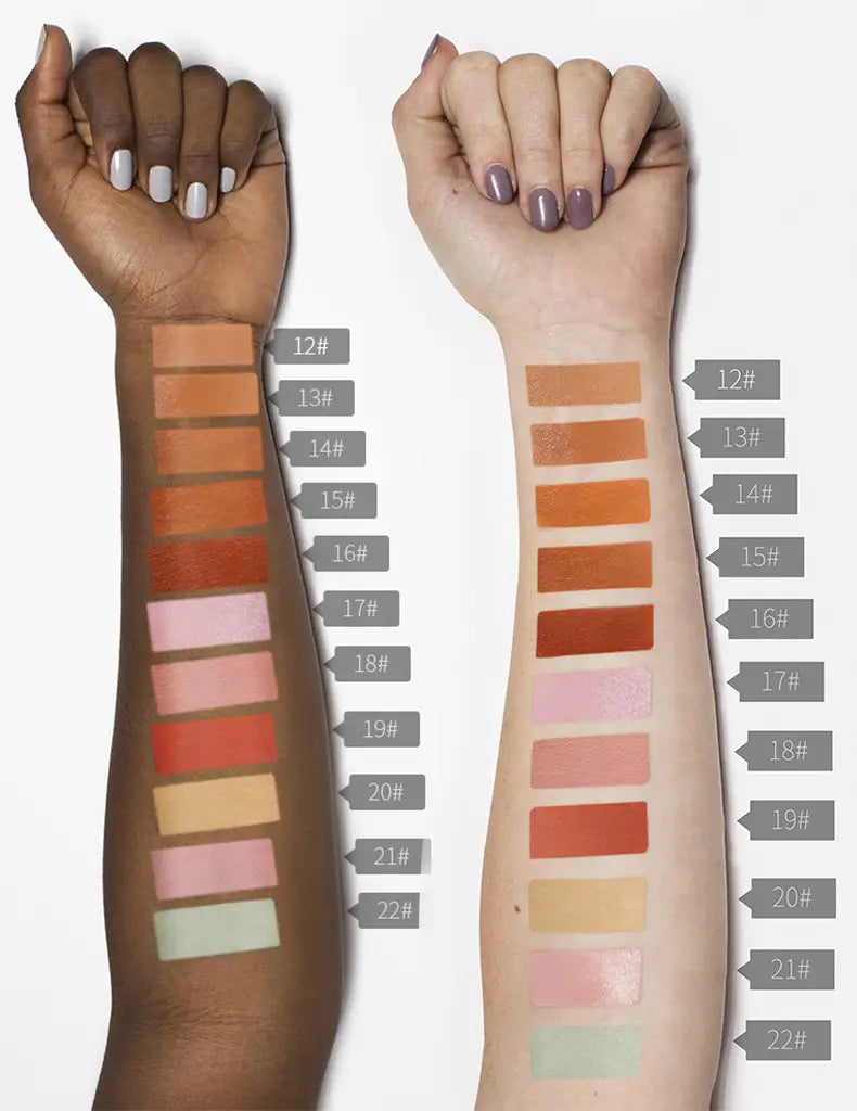 a dual-tone makeup palette with 22 matte and shimmer eyeshadows in warm earthy tones from soft peach to deep terracotta for pudaier full coverage liquid concealer makeup 5ml