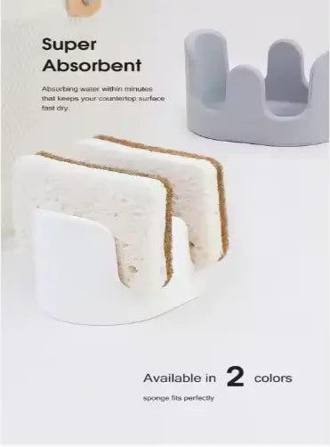 white ceramic diatom mud sponge rack kitchen sink caddy organizer with three slots designed to hold and dry absorbent sponges