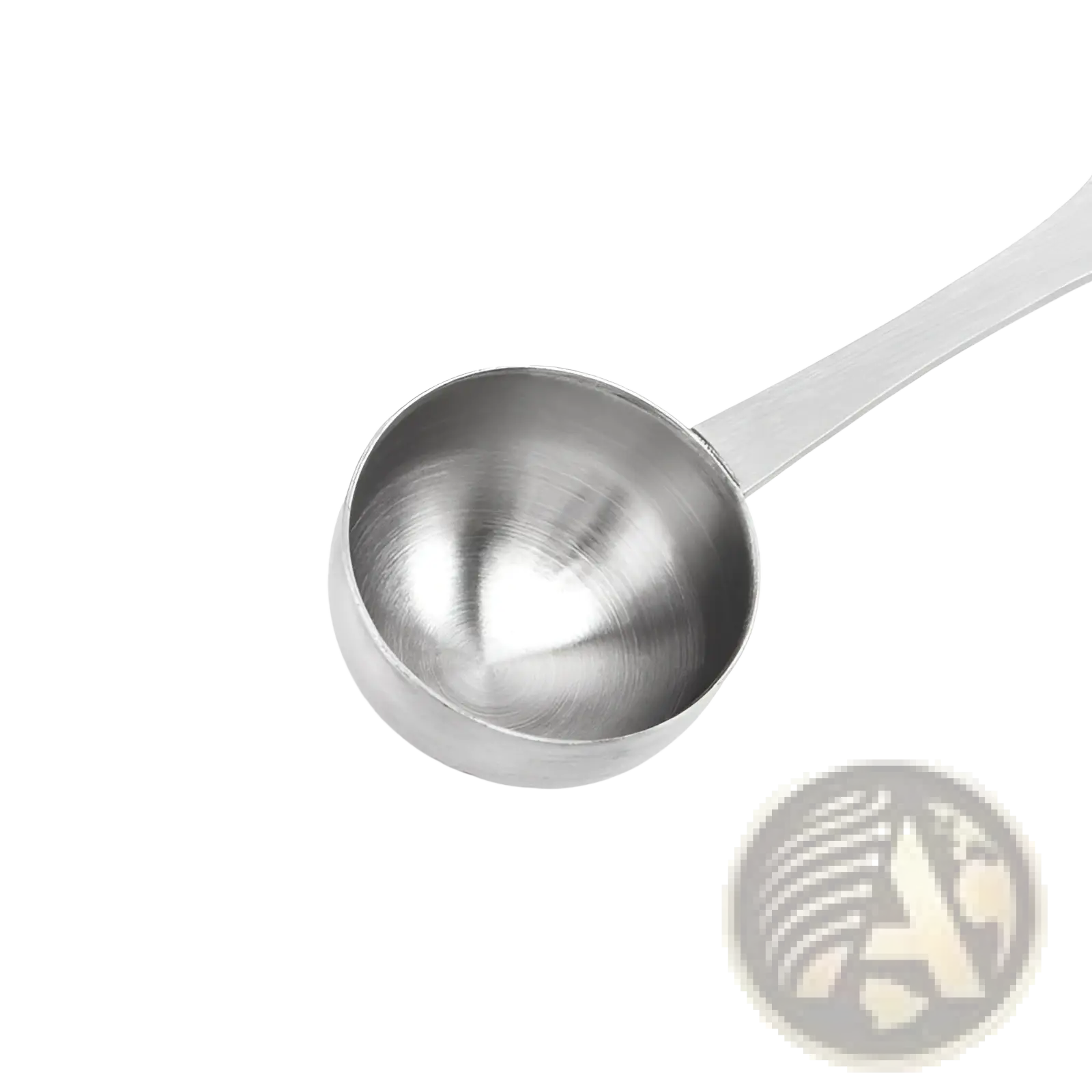 A sleek metallic 304 stainless steel measuring spoon with a polished finish and smooth rounded bowl for kitchen use