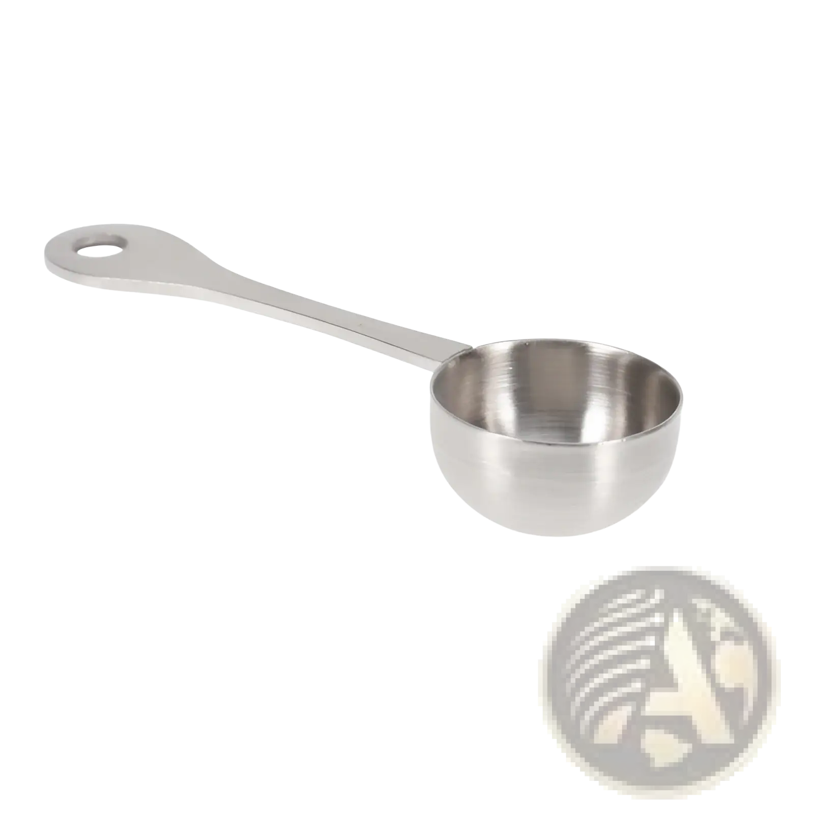 A sleek 304 stainless steel measuring spoon with a polished finish and rounded bowl for kitchen use