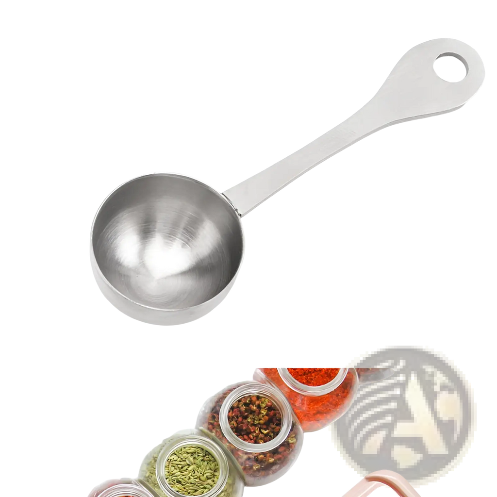 Stainless steel measuring spoon with polished finish and hanging hole made of 304 stainless steel kitchen tool