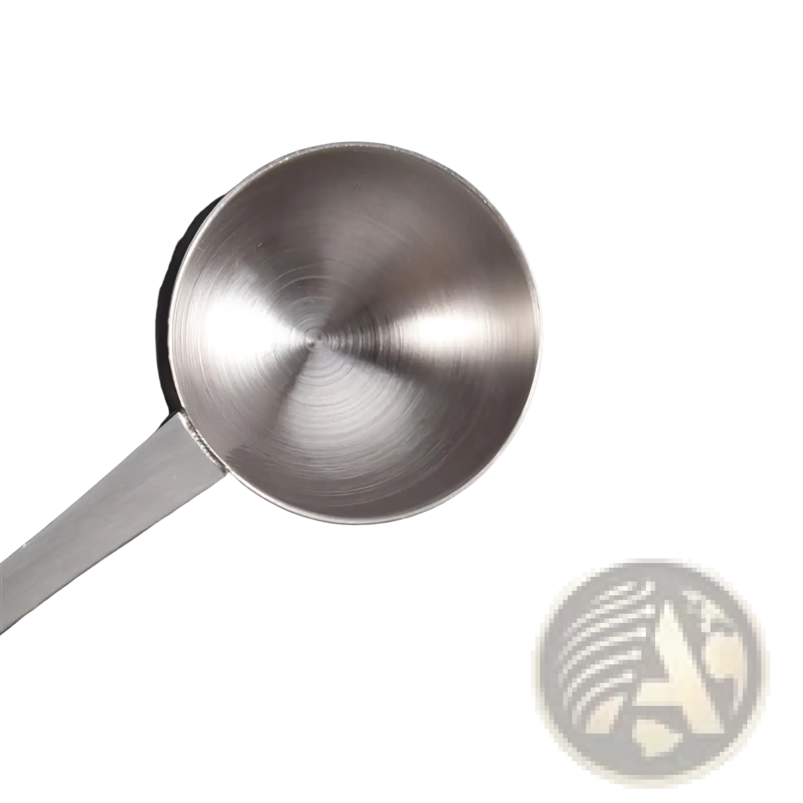 A sleek brushed stainless steel 304 measuring spoon with a reflective bowl and slender handle for kitchen use