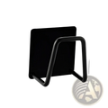 Black plastic kitchen utensil holder with rectangular base and curved support arm for 304 stainless steel sink sponge drying rack
