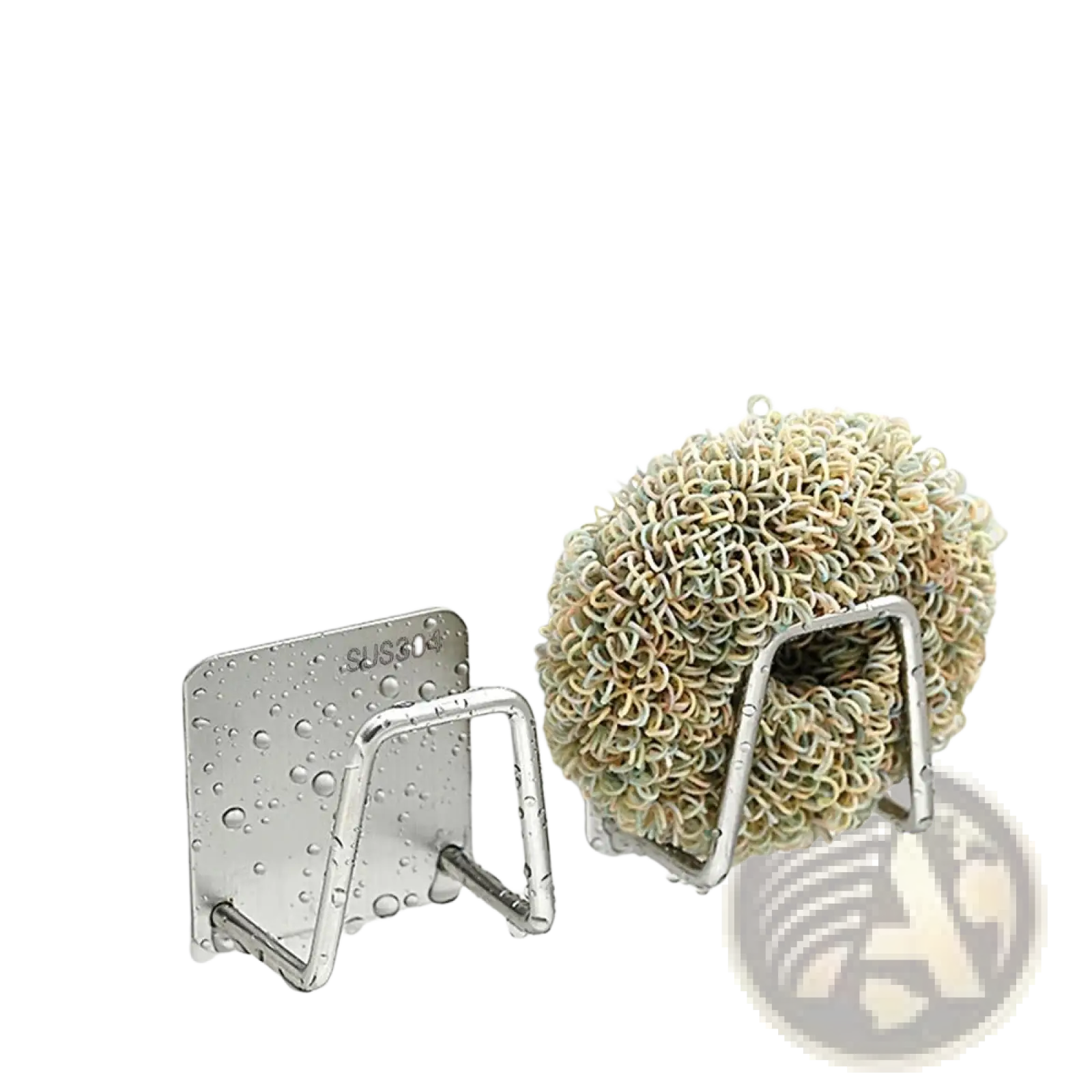 Silver 304 stainless steel sink sponge holder with sleek minimalist design for drying rack use