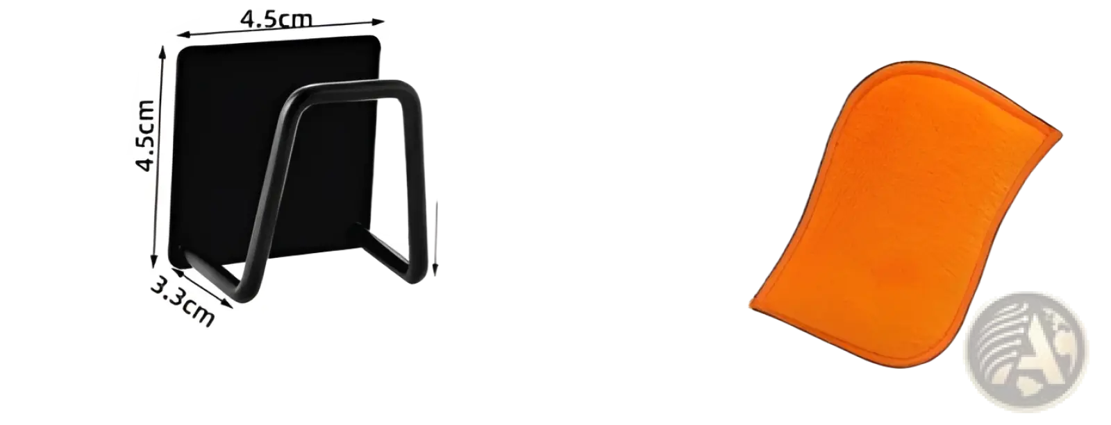 Orange microfiber cleaning cloth placed on a 304 stainless steel sink sponge holder drying rack for kitchen use