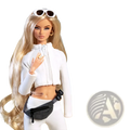 Gold-tone cross-patterned stud earrings and matching ring with clear gemstone in 30cm doll sportswear outfit set
