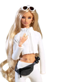 Gold-tone cross-patterned stud earrings and matching ring with clear gemstone in 30cm doll sportswear outfit set