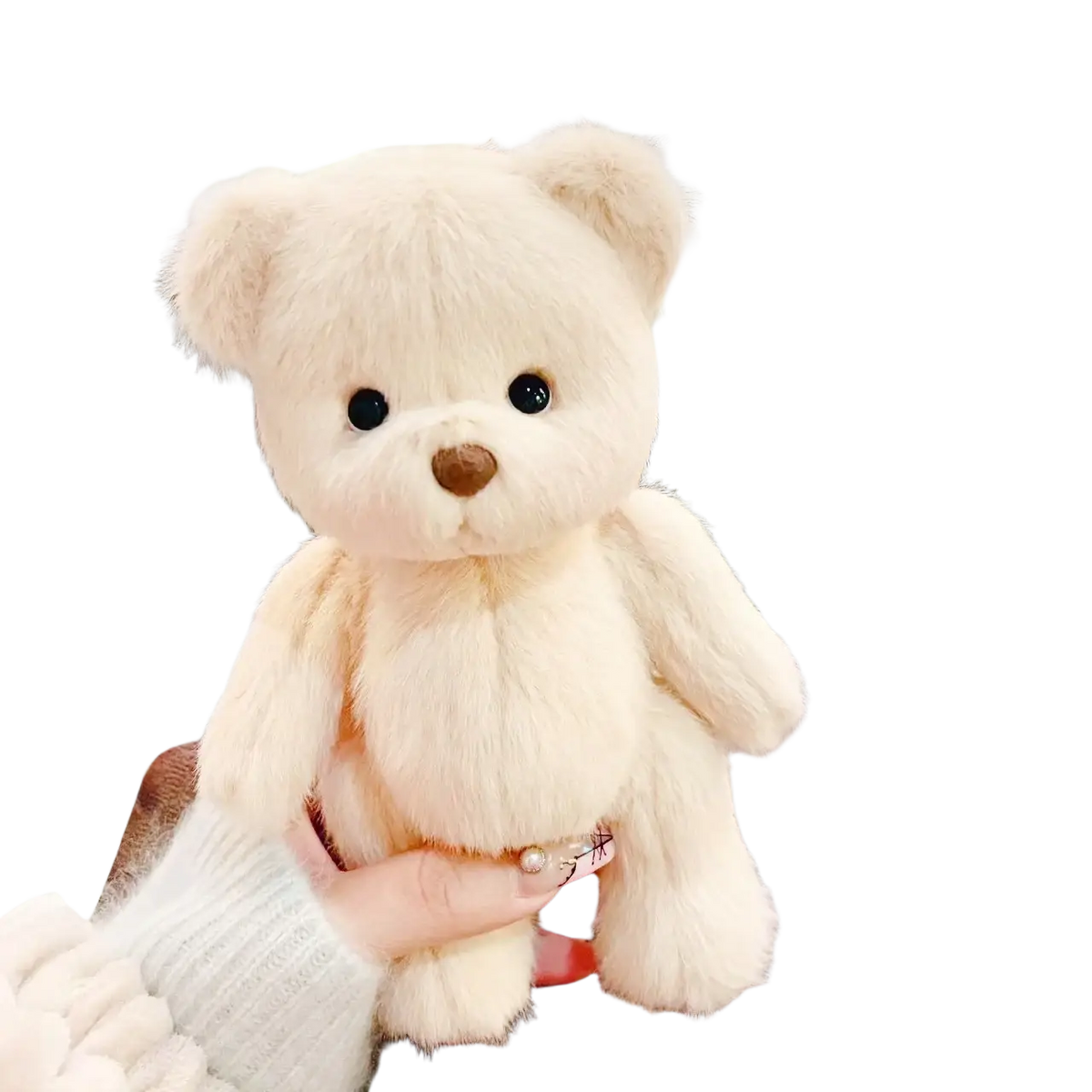 Cream-colored plush nude bear with soft fur black button eyes and brown nose wearing doll clothes set 30cm manual measurement