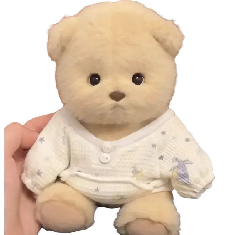 30cm nude bear cream-colored plush teddy bear wearing white knit pajama top with star and bunny patterns manual measurement