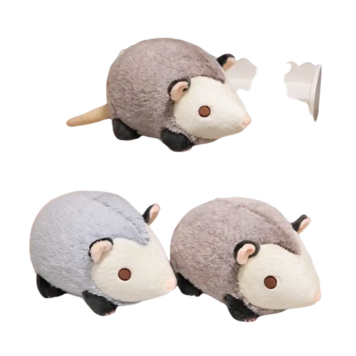 30cm soft plush opossum stuffed animal in gray and white with black paws, pink inner ears, and brown button eyes