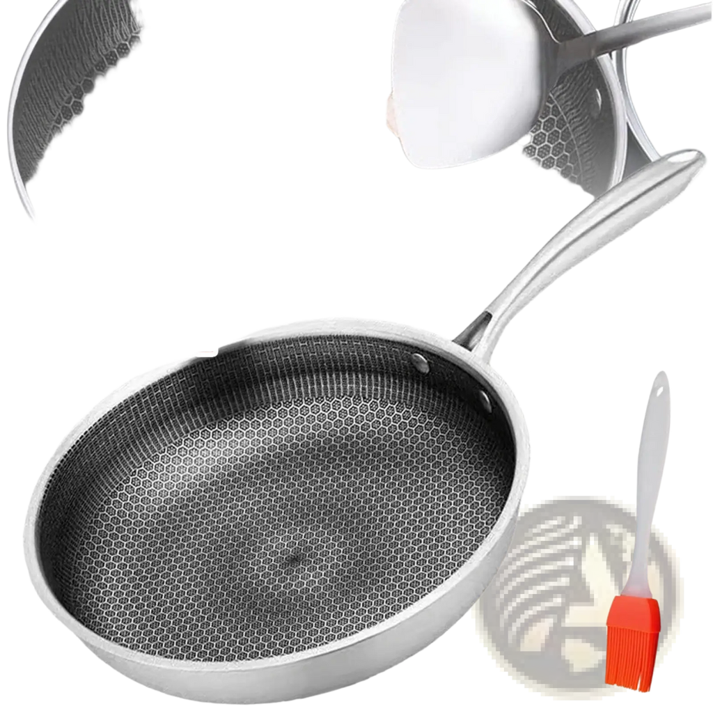 30cm stainless steel frying pan with hexagonal mesh non stick surface for induction cooking