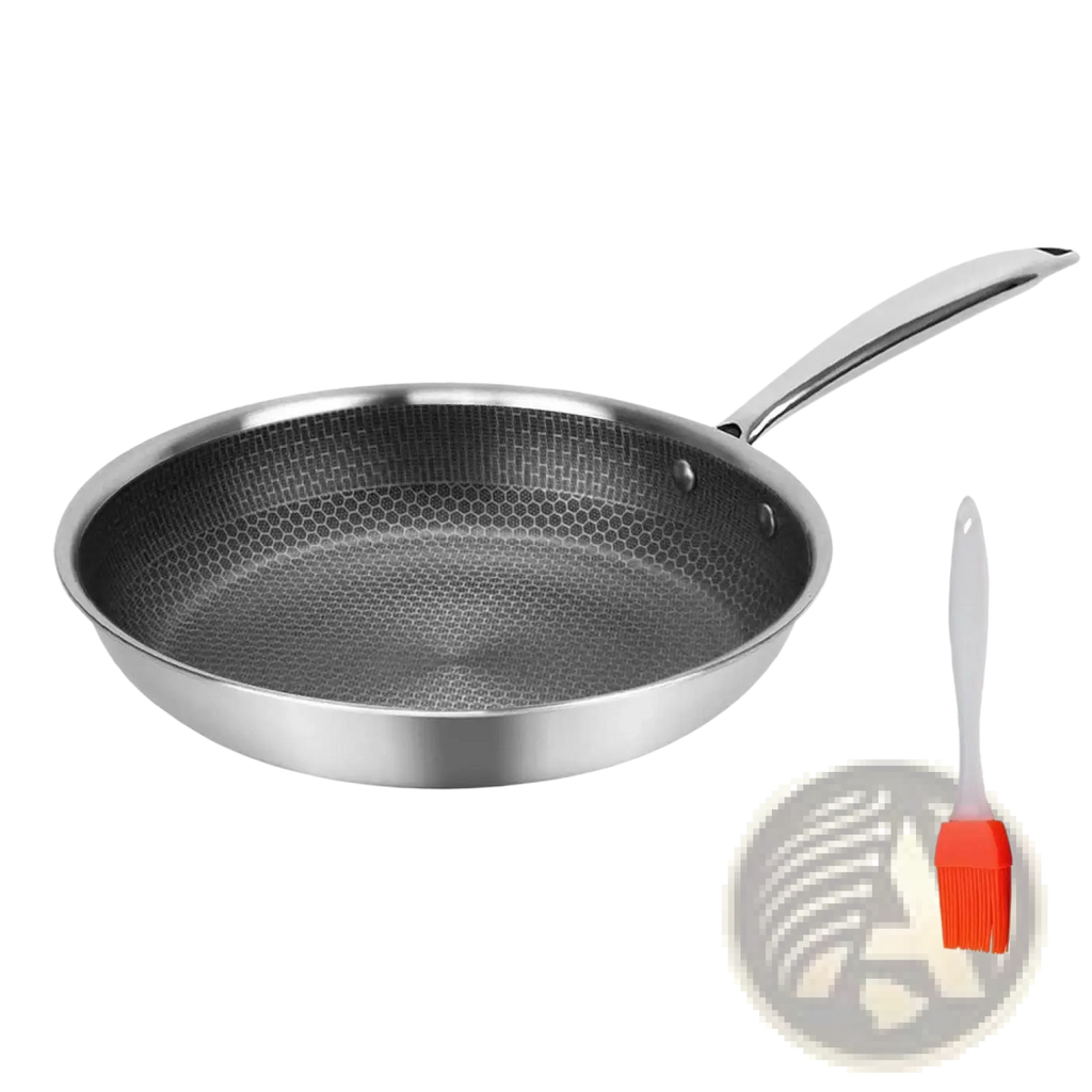 30cm stainless steel hex non stick induction frying pan with honeycomb-patterned nonstick interior and polished handle