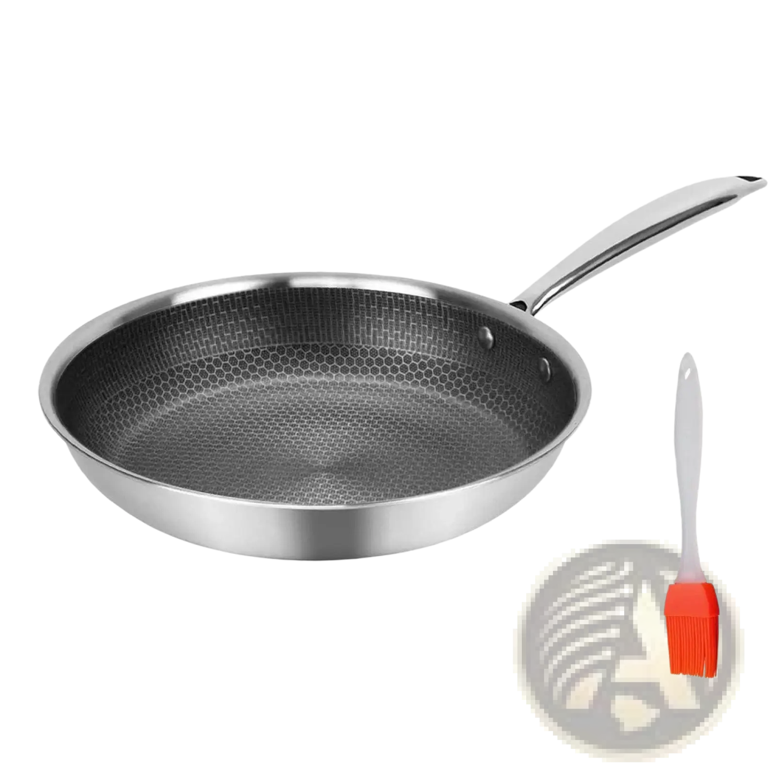 30cm stainless steel hex non stick induction frying pan with honeycomb-patterned nonstick interior and polished handle