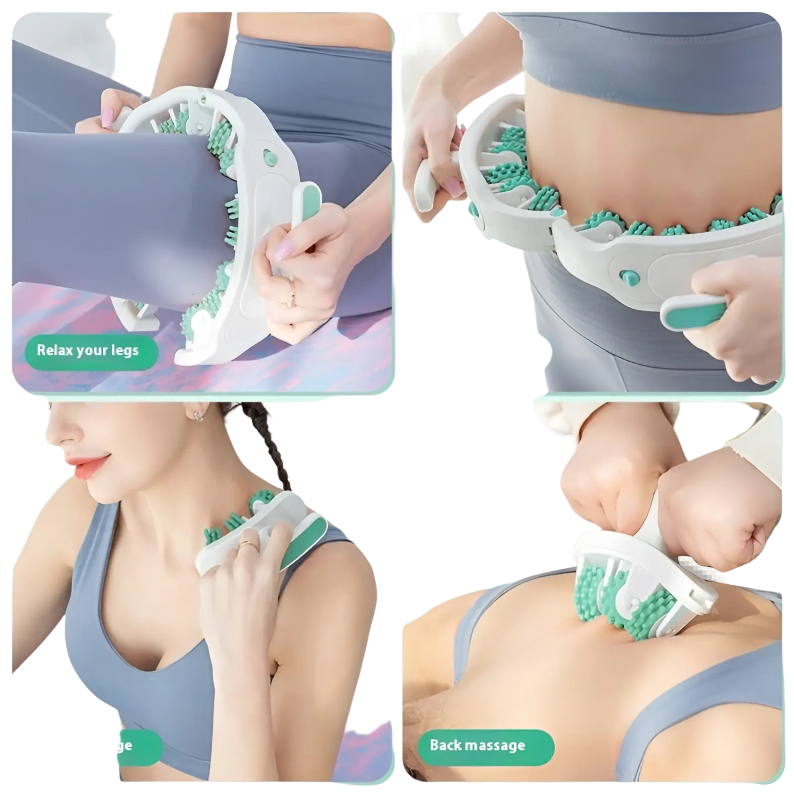 30kedu detachable circular leg massage roller with white and teal flexible segmented bristles for targeted relief