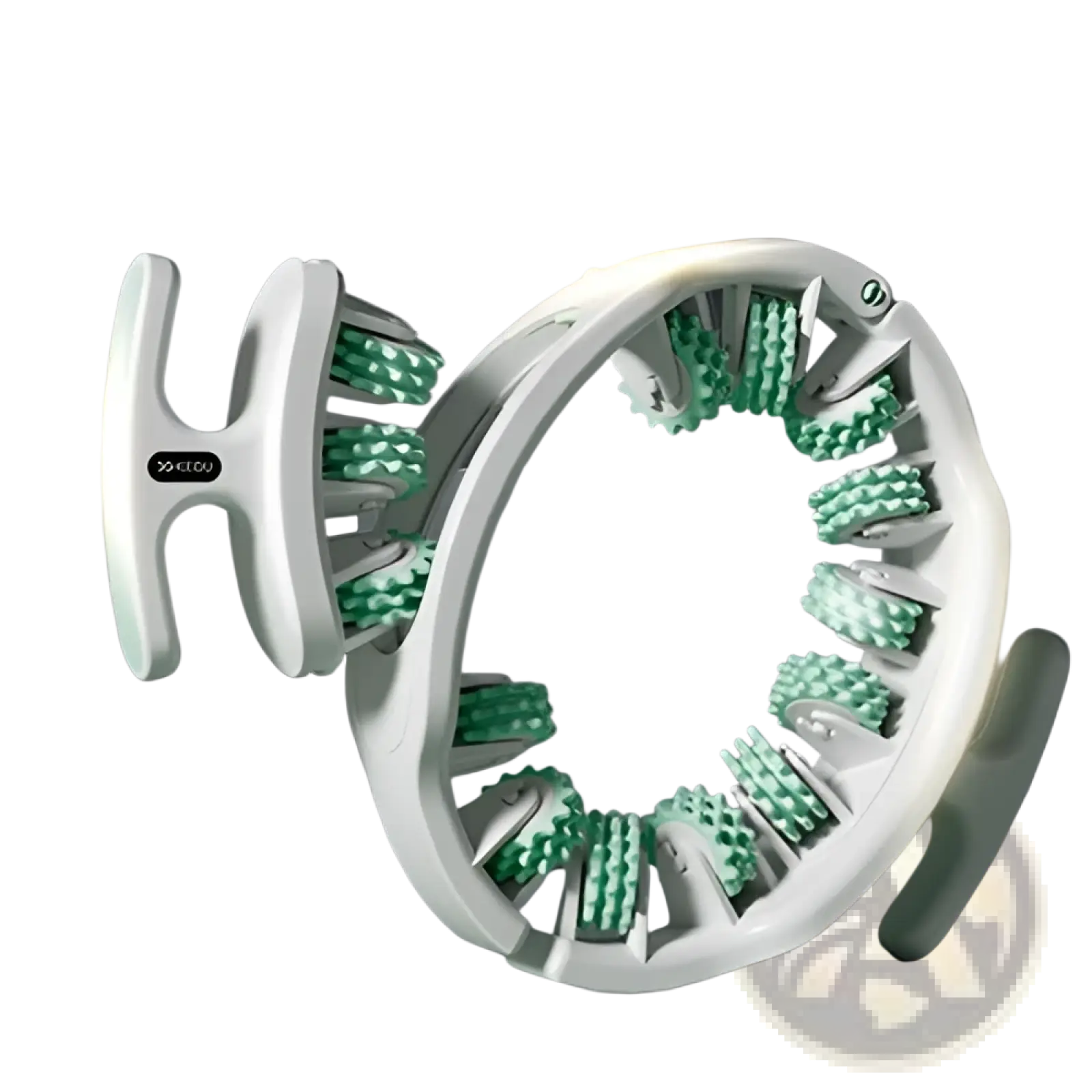 30kedu detachable circular leg massage roller with white and green textured rolling heads and ergonomic design