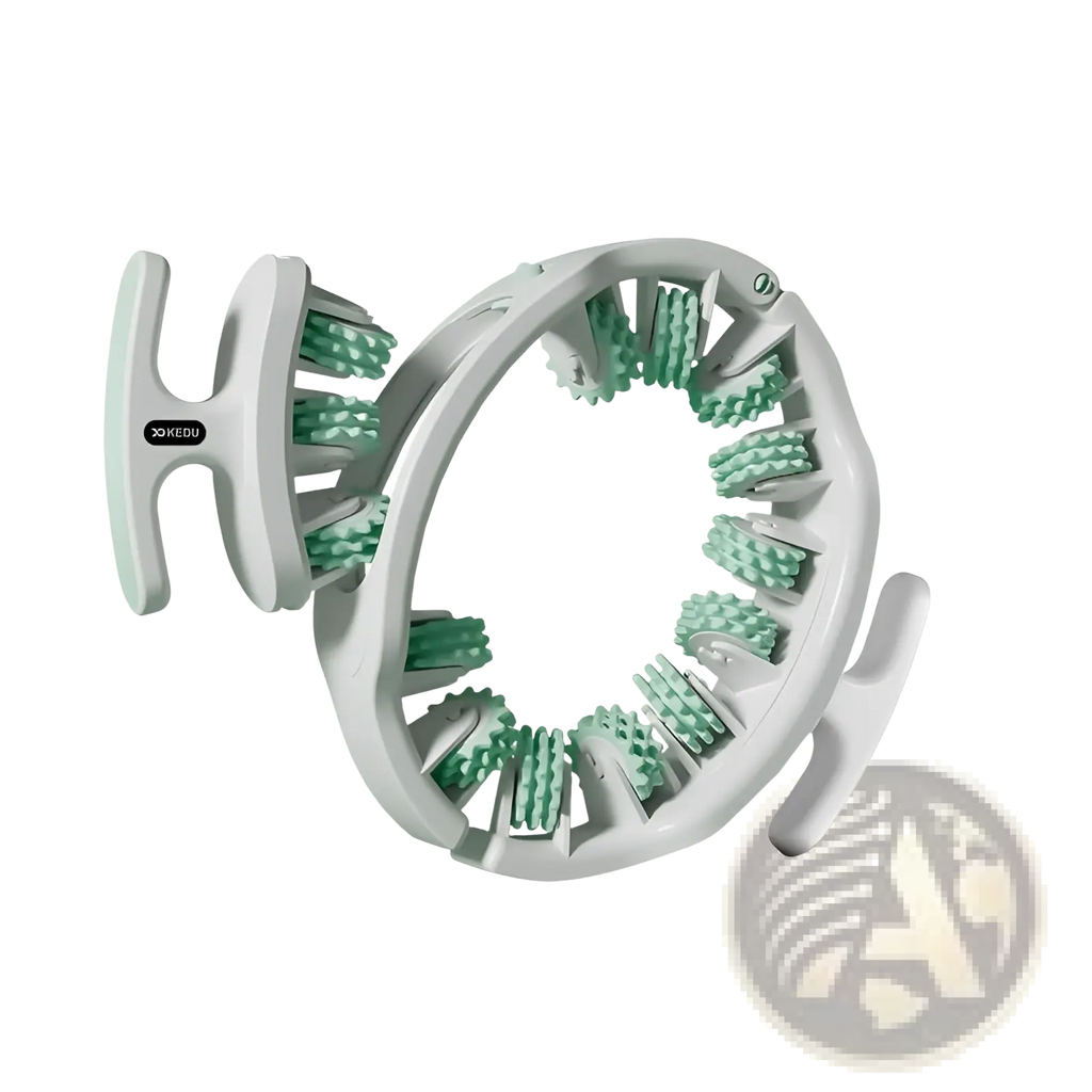 White and mint green 30kedu detachable circular leg massage roller with segmented textured bristles for leg shaping