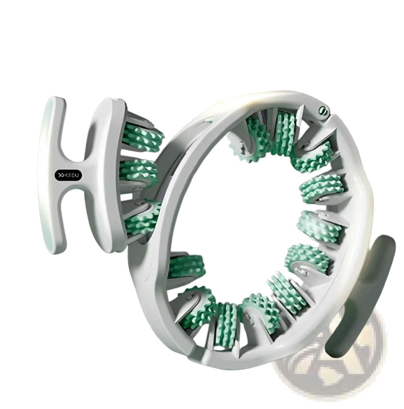White and green 30kedu detachable circular leg massage roller with segmented textured rollers for leg shaping