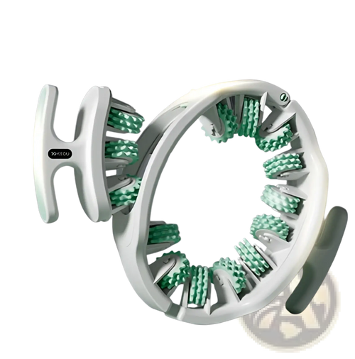 White and green 30kedu detachable circular leg massage roller with segmented textured rollers for leg shaping