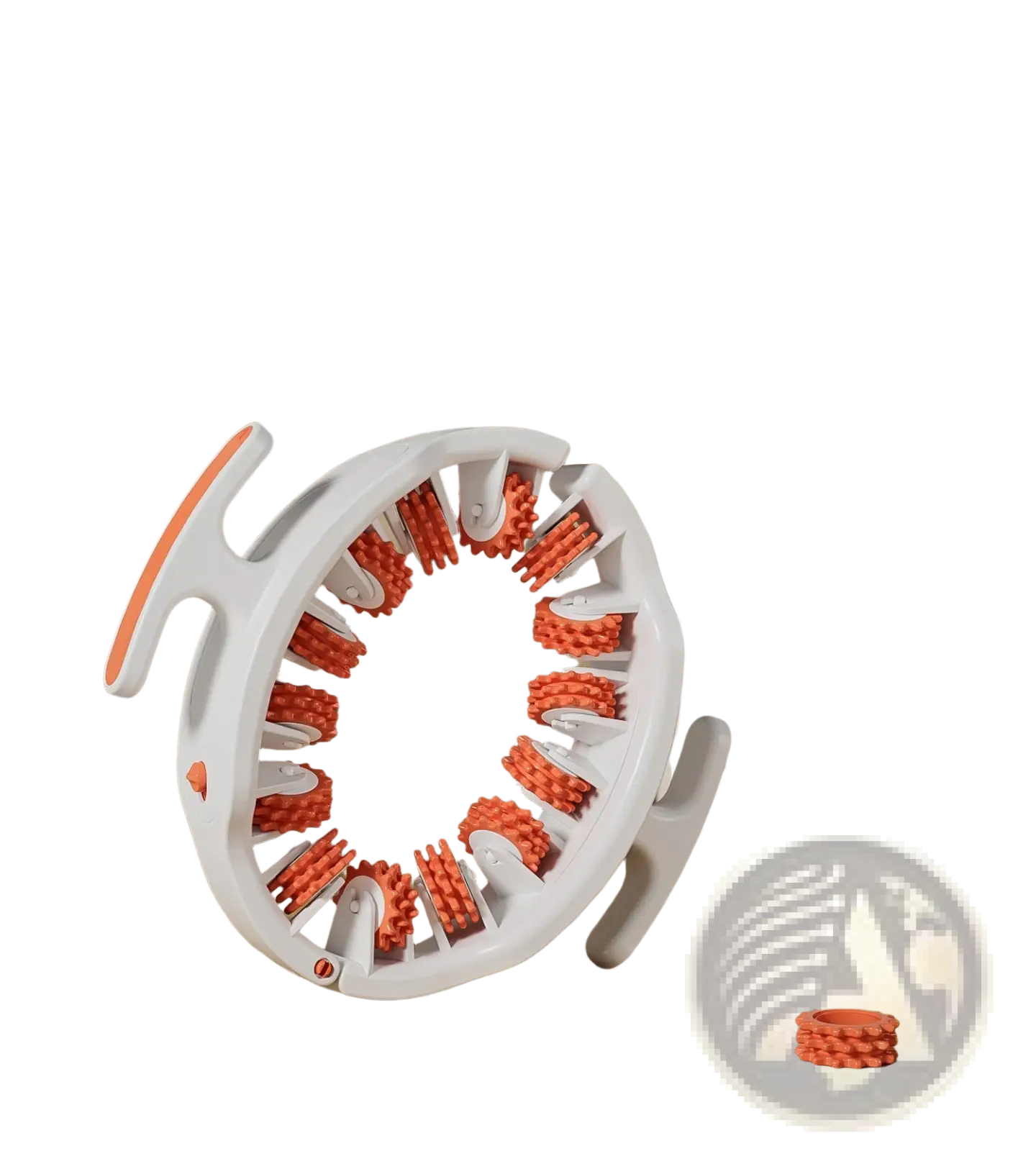 30kedu detachable circular leg massage roller in white and orange with segmented textured rollers for muscle relief
