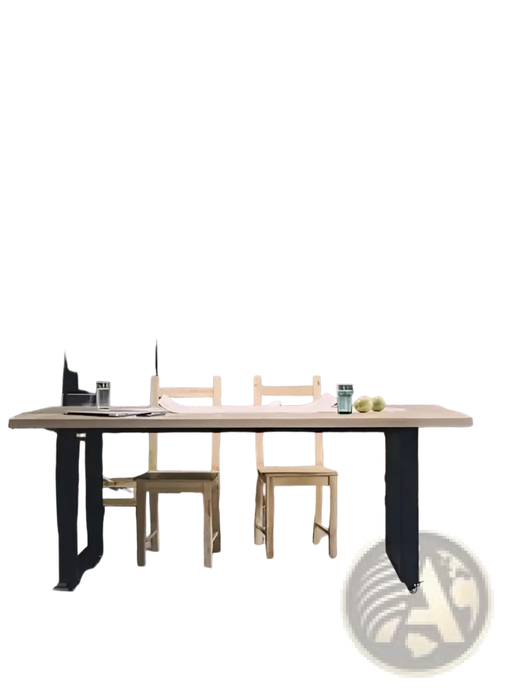 Lightweight wooden dining table with black metal legs and minimalist design shown against 30pcs 3d faux brick wall panels peel and stick