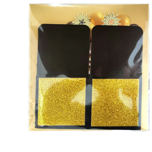 Black and gold glittery decorative panels with glossy finish in clear plastic for 30th birthday pop up card gift