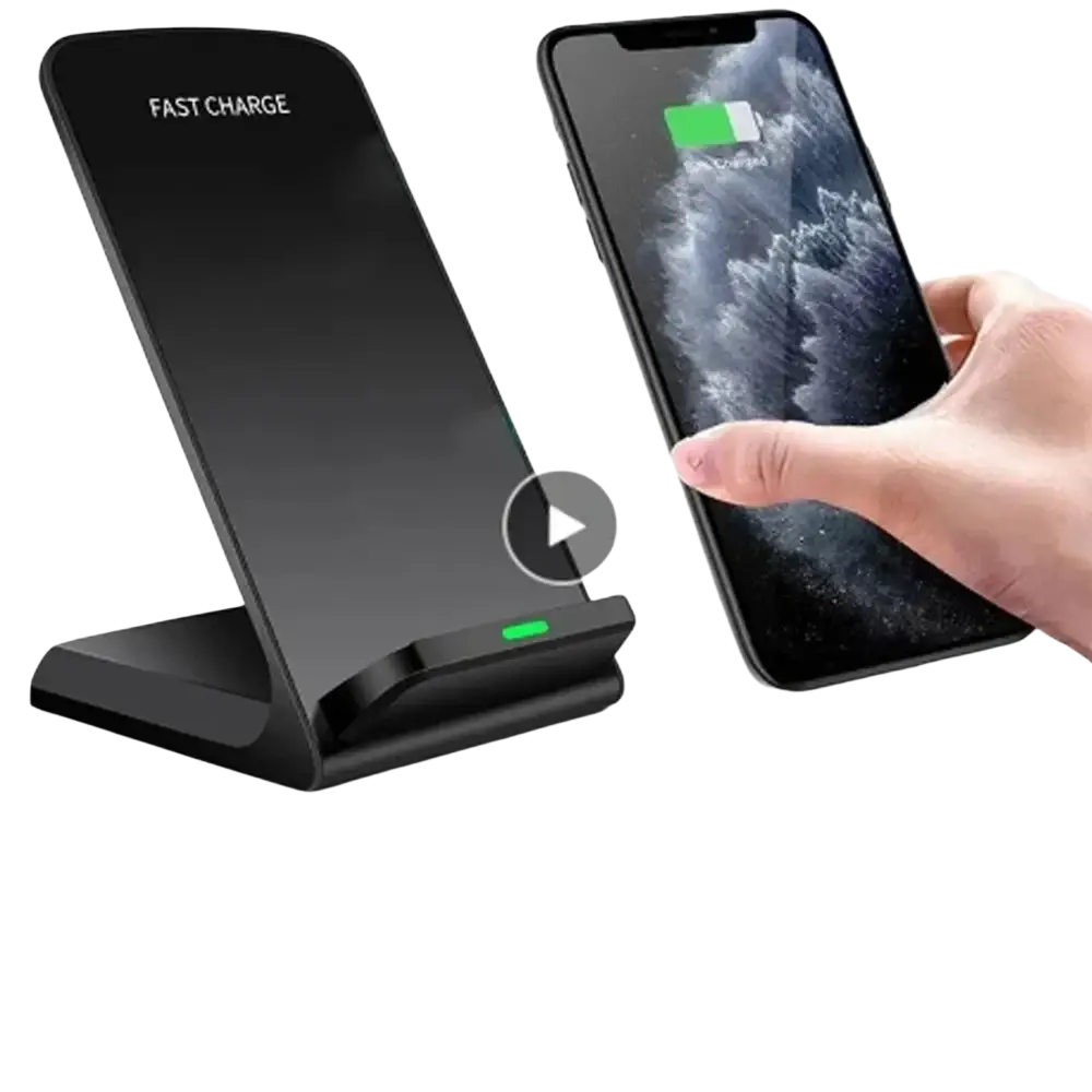 Black sleek 30w fast wireless charger stand with type c charging and wireless charging support for efficient use
