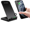 Black 30w fast wireless charger with type c charging features fast charge text and green indicator light for wireless charging