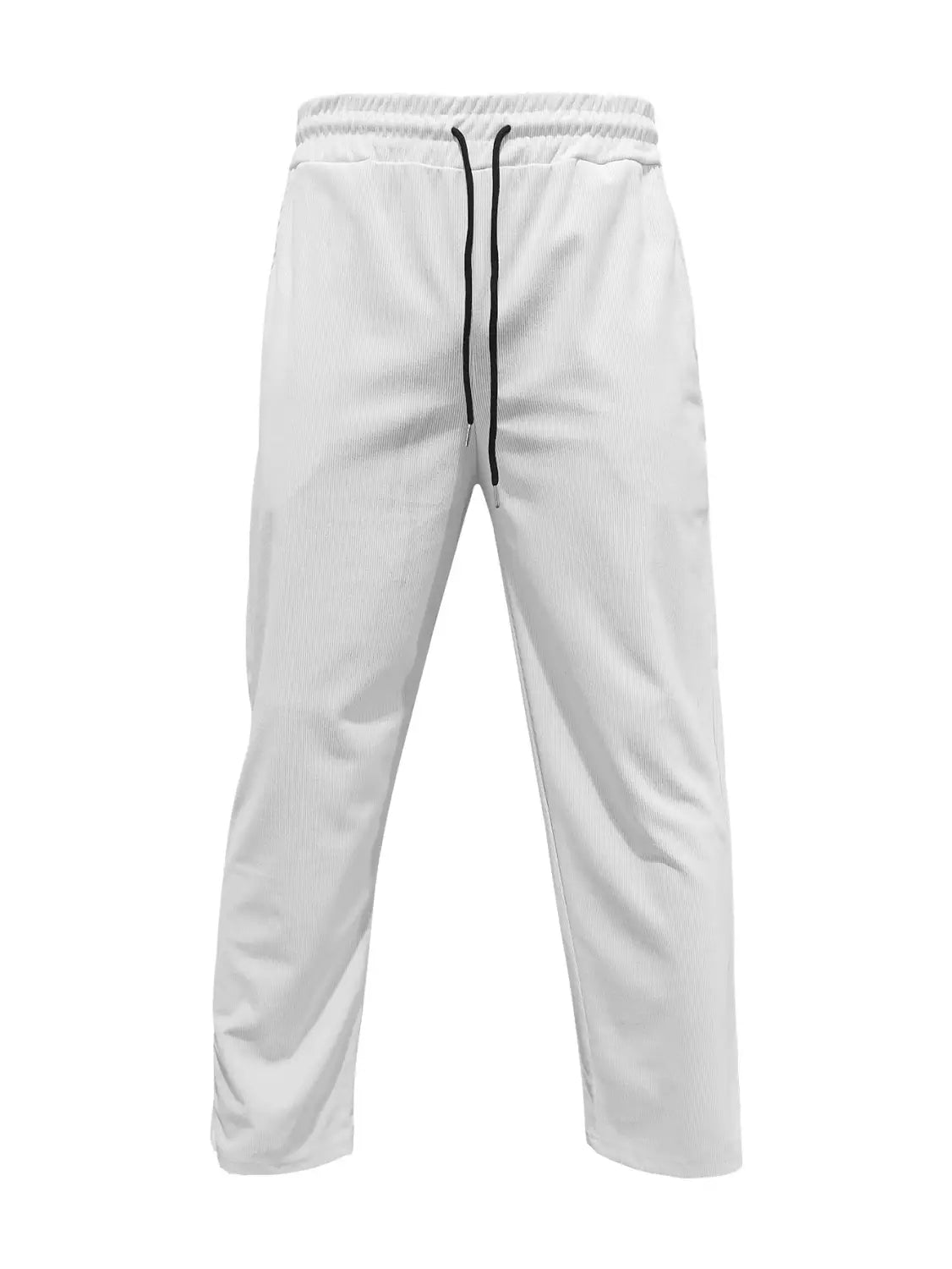Pantalones casuales rectos de pana blancos con cordones negros, para un ajuste cómodo.
