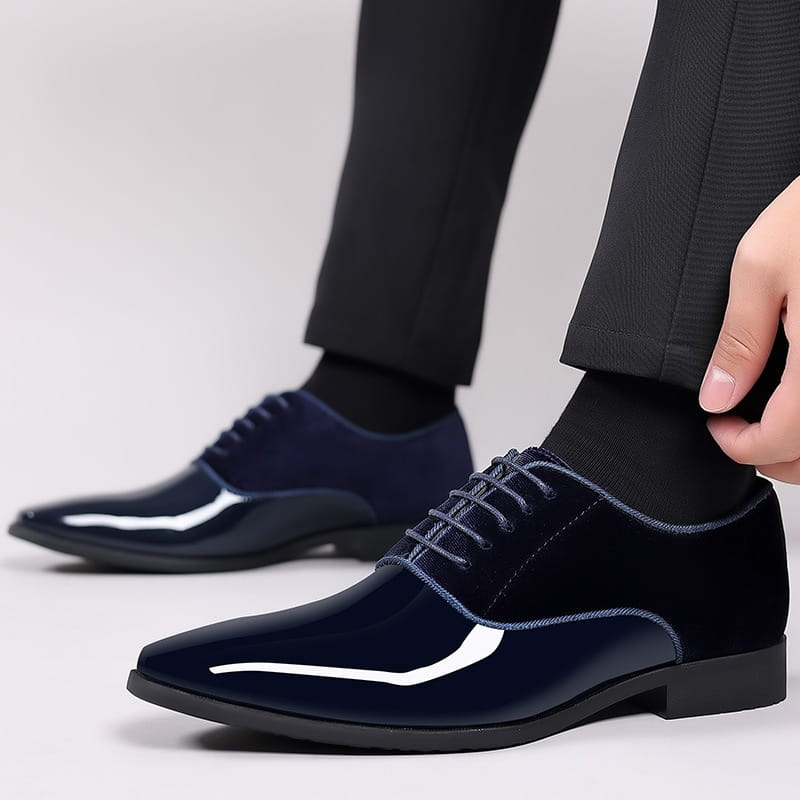 Navy Two Tone Velvet and Patent Leather Oxford Shoes