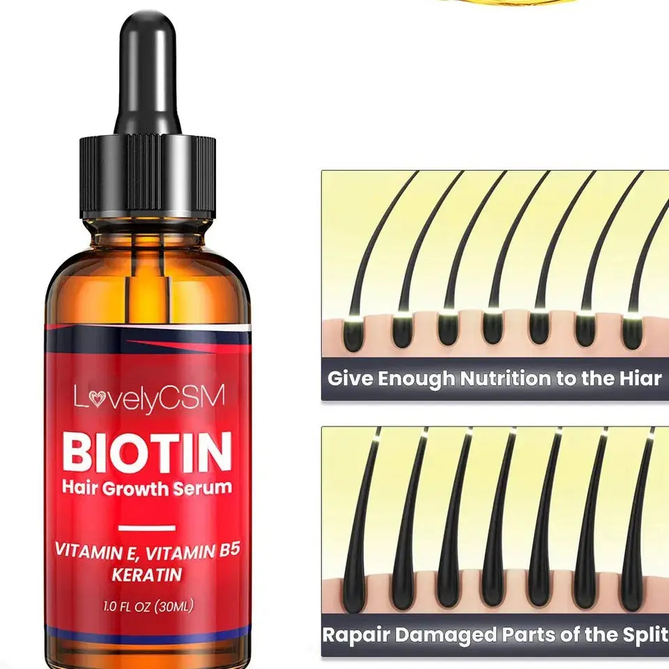 Frasco de vidrio ámbar con etiqueta roja del suero para el crecimiento del cabello con biotina de lovelycsm con aceite de jengibre de 30 ml, con tapa negra de gotero.