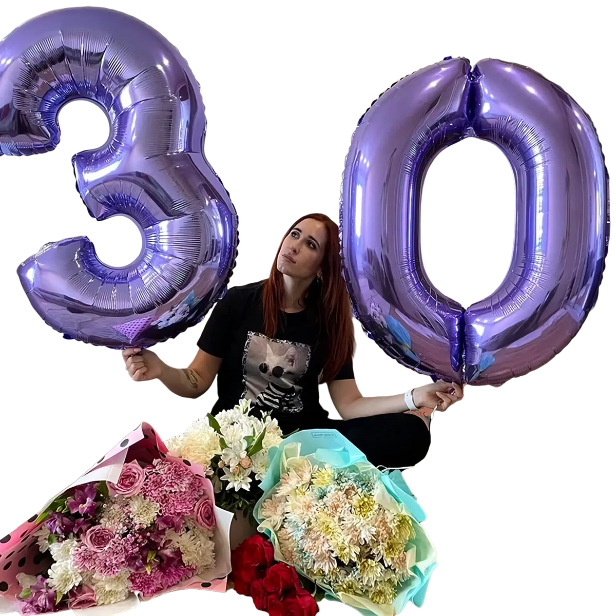 32 inch purple metallic foil number balloons shaped as 3 and 0 for birthday party decoration