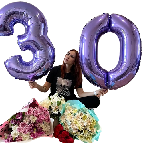 32 inch purple metallic foil number balloons shaped as 3 and 0 for birthday party decoration