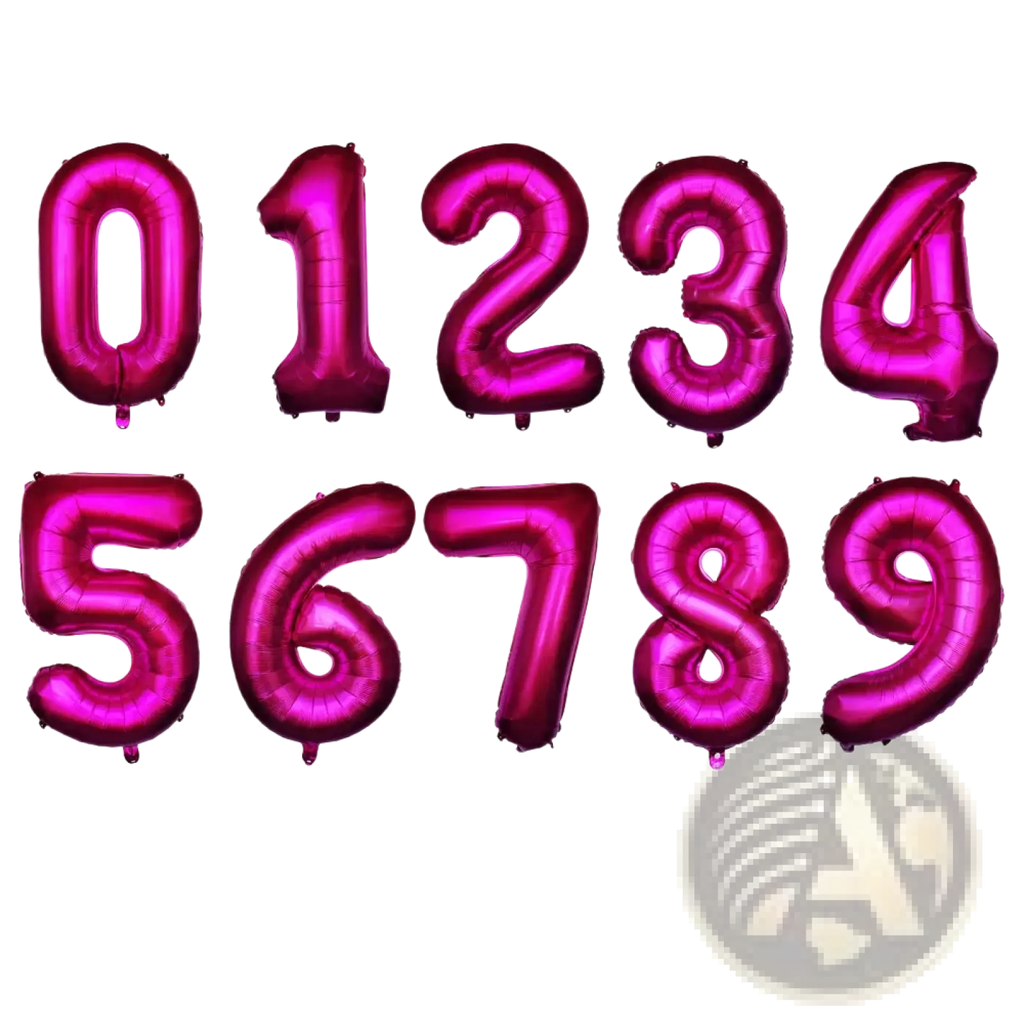 A set of 32 inch vibrant purple metallic foil balloons shaped as numbers 0 through 9 for birthday parties