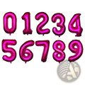 A set of 32 inch vibrant purple metallic foil balloons shaped as numbers 0 through 9 for birthday parties